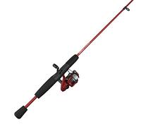 Zebco Slingshot Spinning Reel and Fishing Rod Combo, 5-Foot 6-inch 2-Piece Fishing Pole, Size 20 Reel, Changeable Right- Or Left-Hand Retrieve, Pre-Spooled with 8-Pound Zebco Cajun Line, Red