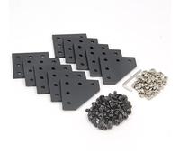 Zeberoxyz Lot de 10plaques de support d'angle noires en forme de L avec 50vis+50écrous en T, plaque de jonction à 5trous à 90degrés pour cadre en aluminium de la série2020(10pièces noir-L avec écrou)