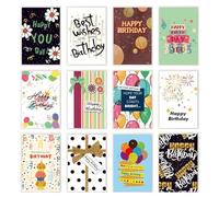 ZEBKEL 12 Pcs carte anniversaire, Cartes de joyeux anniversaire, Cartes d'Anniversaire avec 12 enveloppes, Carte de Voeux Anniversaire, Carte Happy Birthday pour Homme Fille(A)