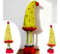 ZEBNYYA Nain de Noël debout en peluche - Grand nain de Noël vert et rouge avec pattes à ressort rétractables (63,5 à 89,9 cm), poupée elfe faite à la main, cadeau pour la décoration de la maison et du