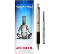 Zebra Ensemble de stylos à bille en acier inoxydable | F-402 stylo rétractable avec encre noire + recharge noire F-Series 1,0 mm | Stylo d'écriture en métal durable
