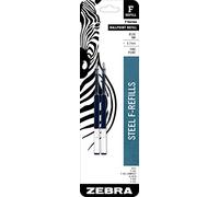 Zebra F-Series Lot de 2 recharges de stylo à bille en acier inoxydable, pointe fine, 0,7 mm, encre bleue,