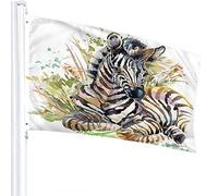 Zebra Flag 3x5 FT Wild Animal Watercolor Black White Striped Zebras with Grass Leaf Outdoor Flags Large Welcome Yard Banners Home Garden Yard Lawn Decor