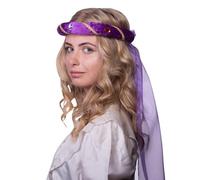 Zebra & Friends Couronne médiévale femme avec voile | Diadème en velours orné de pierres scintillantes | Accessoire pour carnaval, cosplay, Halloween, et événements à thème médiéval