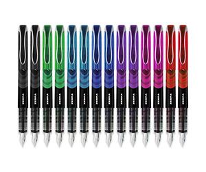 Zebra Fuente - Disposable Fountain Pen - Black, Green, Light Blue, Blue, Violet, Pink & Red Ink - 2 of Each - Pack of 14