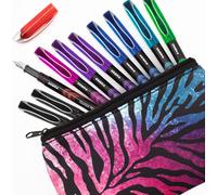 Zebra Fuente Lot De 10 Stylos-Plume Jetables Encre Color E Avec Trousse Rayures Roses Et Bleues