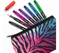 Zebra Fuente Lot De 7 Stylos Plume Jetables Une De Chaque Couleur D'encre Comprend Une Trousse Crayons Ray E Rose Et Bleue