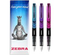 Zebra Fuente - Stylo-plume jetable - Encre rose, violet, bleu clair - dans une enveloppe cadeau (lot de 3)
