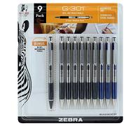 ZEBRA G-301 Lot de 9 stylos à encre gel rétractable, pointe moyenne 0,7 mm, couleurs d'encre assorties, avec porte-mine M-301