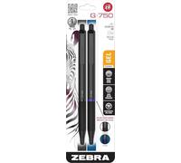 Zebra G-750 Lot de 2 stylos métalliques à pointe moyenne, 0,7 mm (1 noir et 1 bleu) - Zebra Pen avec corps en laiton noir