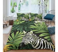 Zebra in Jungle Linge de Lit Microfibre Hypoallergique 3 pièces 3D Imprimée Résistante Wild Animal Art Style Parure de Lit avec 2 Taies d'oreiller Léger for Chambre Adulte Single（140x200cm）