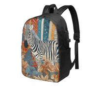 Zebra Jungle Sac à dos de voyage vintage pour ordinateur portable 17" résistant à l'eau avec port de charge USB Sac à dos d'école, de travail pour homme et femme