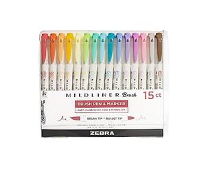 Zebra Mildliner Double Ended Brush Pen & Marker 15/Pkg-Assorted Colors