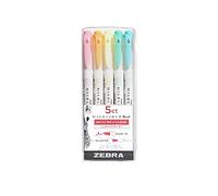 Zebra Mildliner Double Ended Brush Pen & Marker 5/Pkg-Fluorescent