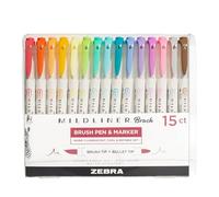 Zebra Mildliner Lot de 15 surligneurs à double pointe fluorescente chaude résistante à l'eau Couleurs froides Pinceau et pointe ogive pour organiser journal, dessin, coloriage