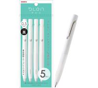 Zebra P-Bas88-W5 Stylo À Bille À Base D'huile, Blen, 0,02 Pouces (0,5 Mm), Tige Blanche, Encre Noire, Lot De 5