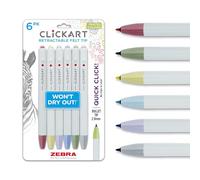 Zebra Pen CLiCKART 69606 Lot de 6 stylos à pointe fine de 0,6 mm, absorption de l'humidité pour éviter le dessèchement, pas de bavure, idéal pour le journal, le dessin et l'écriture