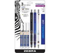 Zebra Pen DelGuard Mechanical Pencil, Fine Point, 0.5mm, Black/Blue/White Barrel, Lead Refills, Refillable, 3-Pack