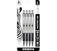 Zebra Pen F-301 Lot de 4 stylos à bille rétractables, corps en acier inoxydable, pointe fine, 0,7 mm, encre noire (l'emballage peut varier)