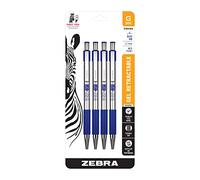Zebra Pen G-301 Lot de 4 stylos à encre gel rétractables, corps en acier inoxydable de qualité supérieure, pointe moyenne, 0,7 mm, encre bleue