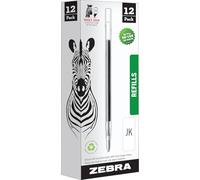 Zebra Pen Lot de 12 recharges compatibles avec Zebra G750, G301, G450 et G350 - Recharge JK en acier inoxydable pour stylo à encre gel - Pointe moyenne - 0,7 mm - Encre noire