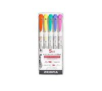 Zebra Pen Mildliner Double Ended Brush Pen, Brush and Super Fine Point Tips, Assorted Refresh Ink Colors, 5-Pack