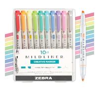 Zebra Pen Mildliner Lot de 10 surligneurs à double extrémité, pointes larges et fines, couleurs d'encre fluorescentes et froides assorties