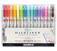 Zebra Pen Mildliner Lot de 15 surligneurs à double extrémité, pointes larges et fines, couleurs assorties