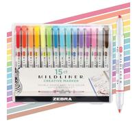 Zebra Pen Mildliner Lot de 15 surligneurs à double extrémité, pointes larges et fines, couleurs assorties