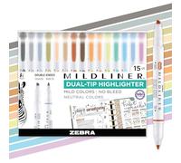 Zebra Pen Mildliner Lot de 15 surligneurs à double pointe, pointes larges et fines, sans bavure, idéal pour la bible, le journal, les fournitures scolaires et de bureau, couleurs d'encre vintage