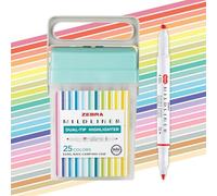 Zebra Pen Mildliner Lot de 25 surligneurs à double extrémité, pointes larges et fines, sans bavure, couleurs d'encre assorties dans un étui de transport à chevalet (78025)