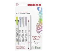 Zebra Pen Mildliner Double Ended Brush Pen, Brush and Super Fine Point Tips, Assorted Cool and Refined Ink Colours, 5-Pack