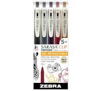 Zebra Pen Sarasa 47445 Lot de 5 stylos à encre gel rétractables à clip, pointe fine de 0,5 mm, couleurs claires vintage assorties, idéal pour les cadeaux des enseignants, fournitures scolaires et