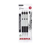 Zebra Pen Z-Grip - Lot de 3 porte-mines rechargeables à pointe fine, rétractable avec gomme et prise en main confortable - Corps blanc de 0,5 mm