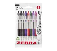 Zebra Pen Z Grip Lot de 8 stylos à bille assortis avec clip de poche, stylos à bille rétractables à encre assortie, stylos à bille assortis fiables pour un usage quotidien, motif zèbre