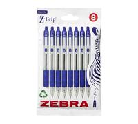Zebra Pen Z Grip Lot de 8 stylos à bille rétractables à encre bleue avec clip de poche pour un usage quotidien, lot de 8