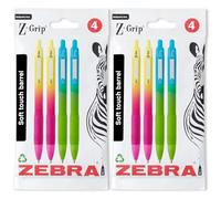 Zebra Pen Z-Grip Lot de 8 stylos à bille rétractables lisses - Dégradé lumineux - Encre noire - Jaune/Rose, Bleu/Vert - Fournitures de papeterie amusantes pour le bureau, la maison, le travail
