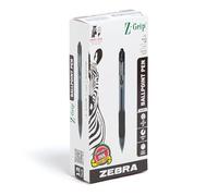 Zebra 22210 Lot de 12 stylos à bille rétractables Z-Grip avec clip métallique Medium noir