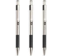 Zebra Pen Zebra F-301 - Stylo à bille rétractable en acier inoxydable - 1,0 mm de large - Encre noire - Paquet de 3