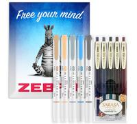 Zebra Sarasa Clip 05 + Mildliner Lot de 10 surligneurs à double pointe | Vintage Set 1 stylo à encre gel rétractable | Marqueur à pointe biseautée et ogive | Emballage cadeau