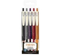 Zebra Sarasa Clip 0.5 Retractable Gel Ink Pen, Rubber Grip, 0.5 mm, Vintage Colours, 5 Colour Ink (JJ15-5C-VI2)