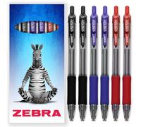 Zebra Sarasa Lot de 6 stylos à bille rétractables à encre gel Pointe de 0,7 mm Encre noire, bleue et rouge