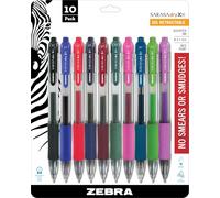 Zebra - Sarasa - Stylos à bille à encre gel rétractable - Séchage rapide - 0,7 mm - Lot de 10 couleurs dans un étui en plastique