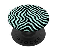 Zebra Stripes Accessories Black with Mint Green Aesthetic PopSockets PopGrip Adhésif