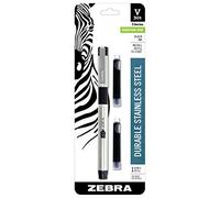 Zebra V-301 Stainless Steel Fountain Pen with Refill, Black, 1-Pack(48111)