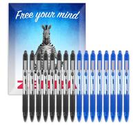 Zebra Z-Grip Lot de 16 stylos à bille rétractables à encre lisse Pointe 1 mm Boîte cadeau Noir/bleu