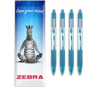 Zebra Z-Grip Lot de 4 stylos à bille rétractables à encre lisse Pointe 1 mm Boîte cadeau Bleu clair
