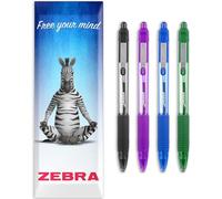 Zebra Z-Grip Lot de 4 stylos à bille rétractables à encre lisse Pointe de 1 mm Emballage cadeau Noir/violet/bleu/vert