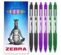 Zebra Z-Grip Lot De 6 Stylos À Bille Rétractables À Encre Lisse Pointe De 1 Mm Emballage Cadeau Noir/Violet/Vert