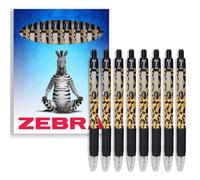 Zebra Z-Grip Pen Funky - Lot de 8 stylos à bille rétractables avec motif animal, encre noire (guépard)